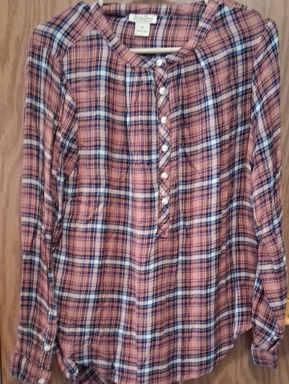Lucky Brand Pink Plaid Button-Down Shirt with Navy Stripes